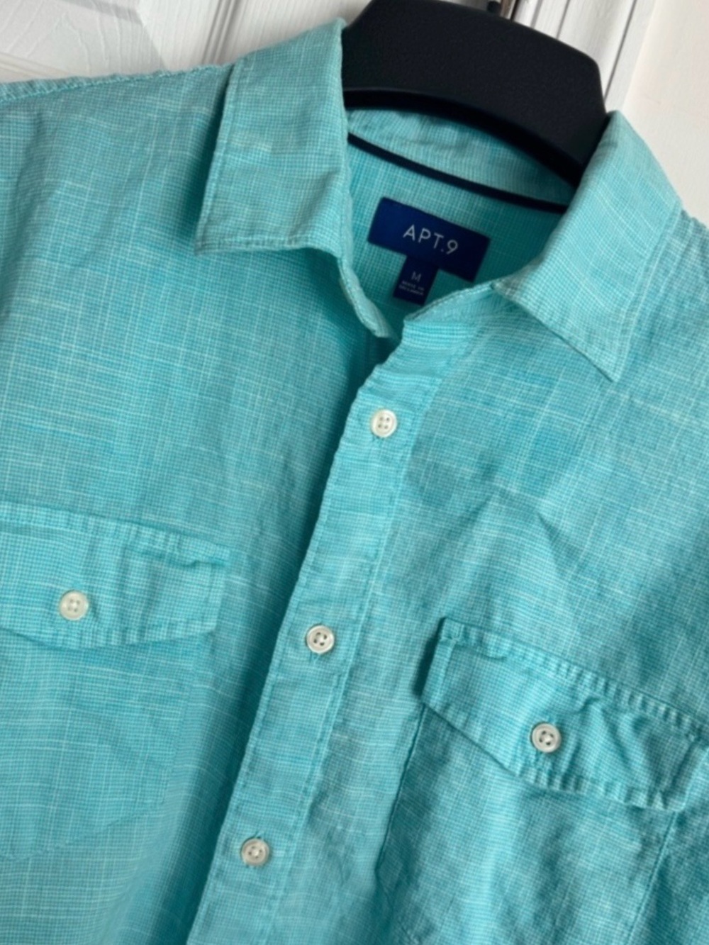 Apt. 9 Men’s Medium Aqua Turquoise Cotton Long Sleeve Button Down Shirt EUC